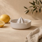 Pour spout on a handmade white citrus juicer