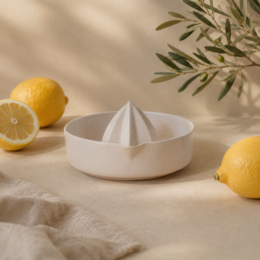 Warm White Porcelain Citrus Juicer, Handmade Lemon Reamer with Pour Spout