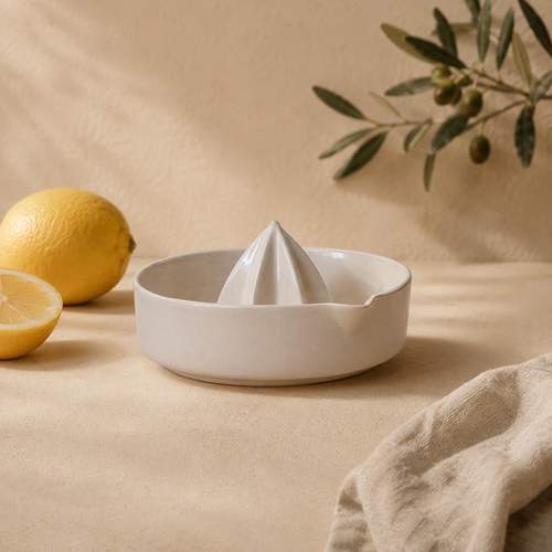Warm White Porcelain Citrus Juicer, Handmade Lemon Reamer with Pour Spout