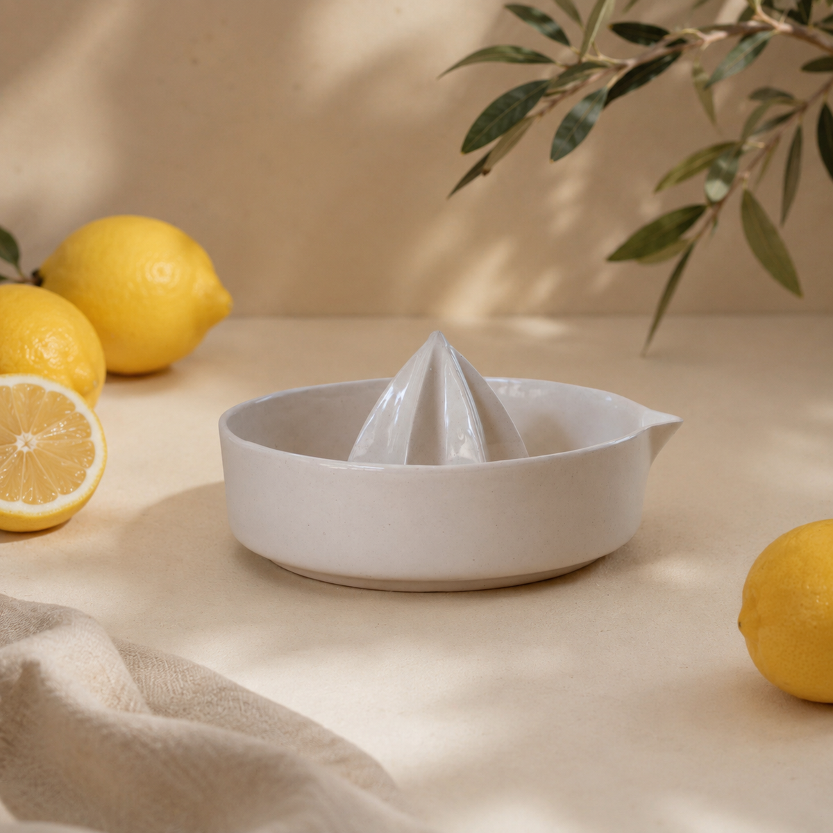 Warm White Porcelain Citrus Juicer, Handmade Lemon Reamer with Pour Spout