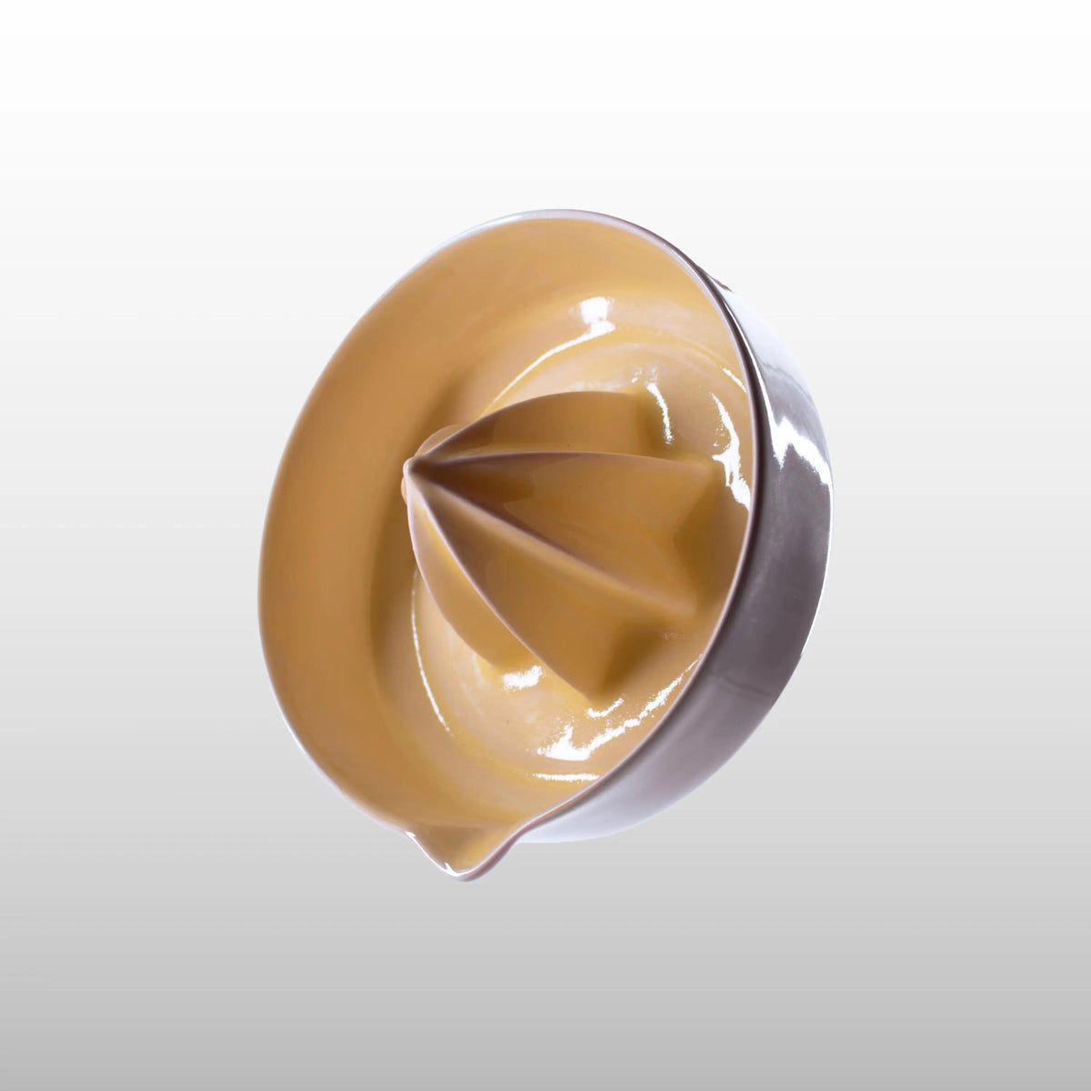 Yellow and white porcelain citrus juicer by HUE Atelier